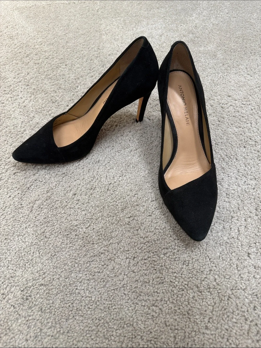 ANTONIO MELANI Black Pointed-Toe Suede Pumps